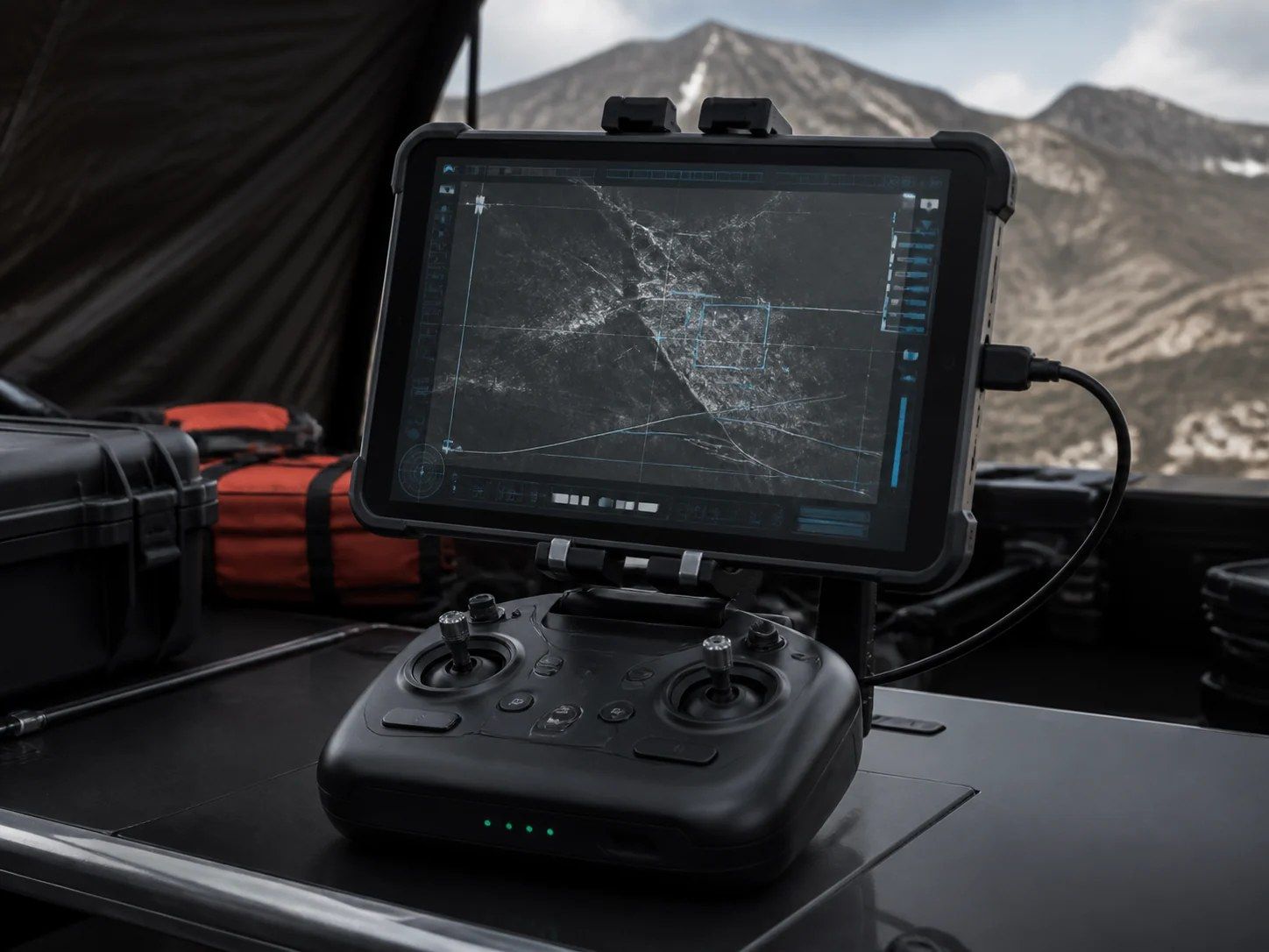 Rugged ground control tablet showing a corridor map