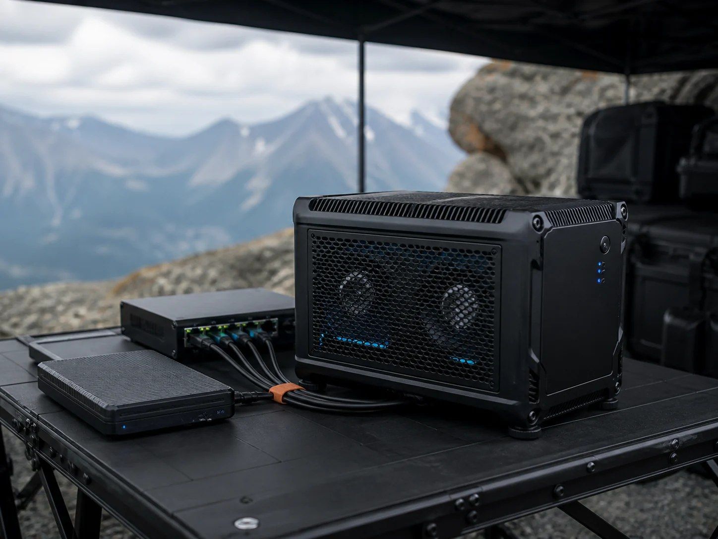 Ruggedized GPU ground station on a field table